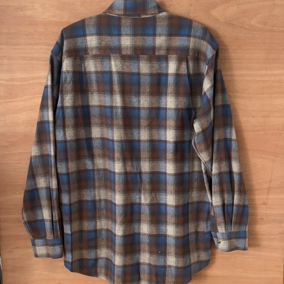 Pendleton wool  flanel plaid Lodge Shirt men's L large brown blue tan button up - Picture 6 of 10